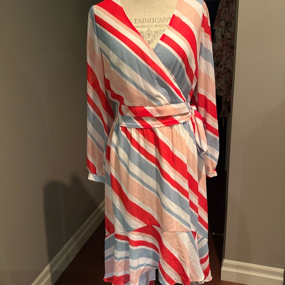 Red White Blue Pink Flowy Dress with long Sleeves